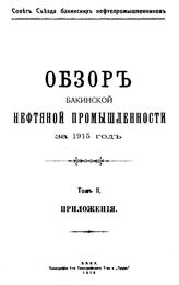 Обзор бакинской нефтяной промышленности Совет Съезда нефтепромышленников. 1915г., Т. 2. Приложения. - Баку, 19.